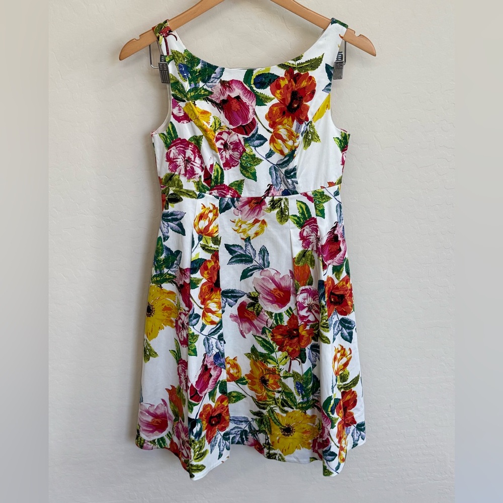 Eliza J White Dress with Multicolor Floral Accents